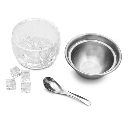 RUAFOX Dip Bowl On Ice- Chip and Dip Serving Set - Stainless Steel Chilled Serving Dish with 22 oz. Acrylic Ice Bowl - Perfect for Cold Shrimp, Guacamole, Dips