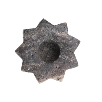 Bloomingville Carved Travertine Taper Holder, Grey