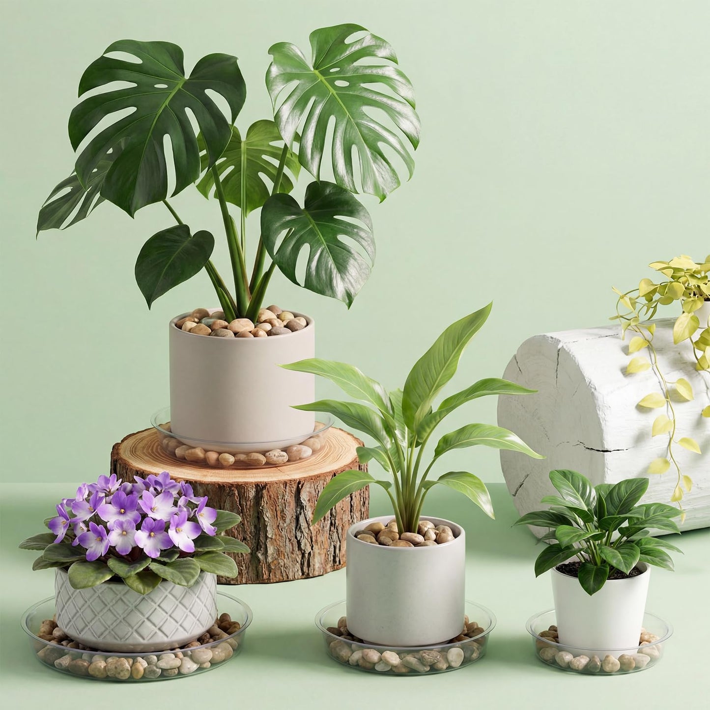 Gejoy 40 Pack Plant Saucers 6inch /8inch /10inch, Heavy Sturdy Plastic Plant Trays for Pots, Clear Drip Trays Water Catcher Flower Pot Saucers for Indoor Outdoor, Prevent Water Overflow