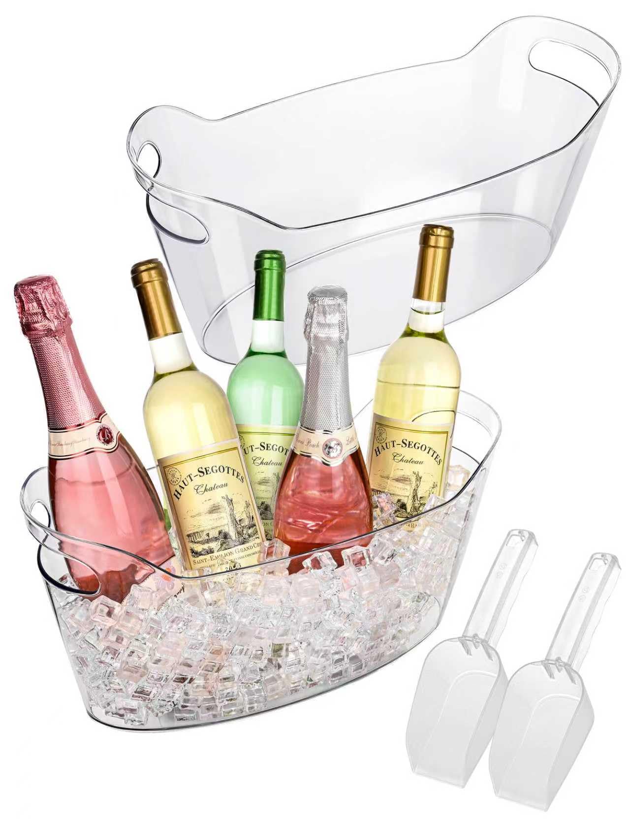 HOYTST 7L Ice Buckets for Parties, 2-Pack Clear Acrylic Champagne Bucket, Large Beverage Tub with Scoop, Portable Cooler Barrel for Cocktail, Beer, Wine Drinks, Mimosa Bar Supplies