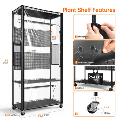 Bstrip Indoor Greenhouse Cabinet with Pegboard, Indoor Greenhouse with 4 Pack 96W Full Spectrum Grow Light for Indoor Plant, Foliage Plants, 29.5"x13.8"x59"