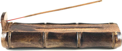 Incense Holder Burner Handmade Stick Incense Burner with Storage Compartment, Ash Catcher for Meditation, Yoga, Catches All Ashes, Bamboo Style Gift Home Decor Incense Stick Holders Burners