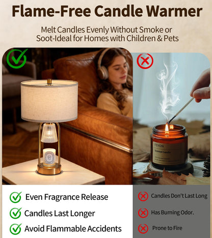 ANANAN 2-in-1 Table Lamp Candle Warmer Lamp with Timer & Dimmer,Large Wax Melt Warmer Modern Bedside Lamp for Bedroom Living Room Home Decor Birthday Gifts for Women D12.5 x H21.2“ Bulbs Included