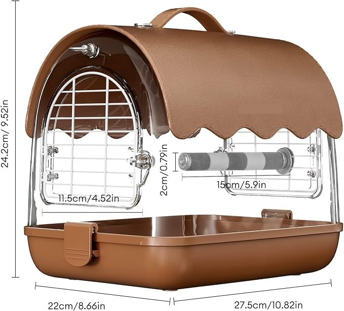Parrot Cage Aviary, Bird Carrier Backpack with Perch, Transparent Travel Bird Cage Bag with Shade Cover Visible Window for Parrots Budgie Bird Parrot Aviary(Brown)
