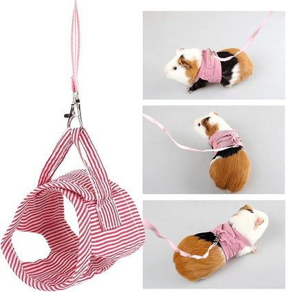 Squirrel Vest Harness, Soft Cotton Clothes for Guinea Pig and Small Pets, Adjustable Outdoor Vest and Leash Set for Small Animal Walking (S)