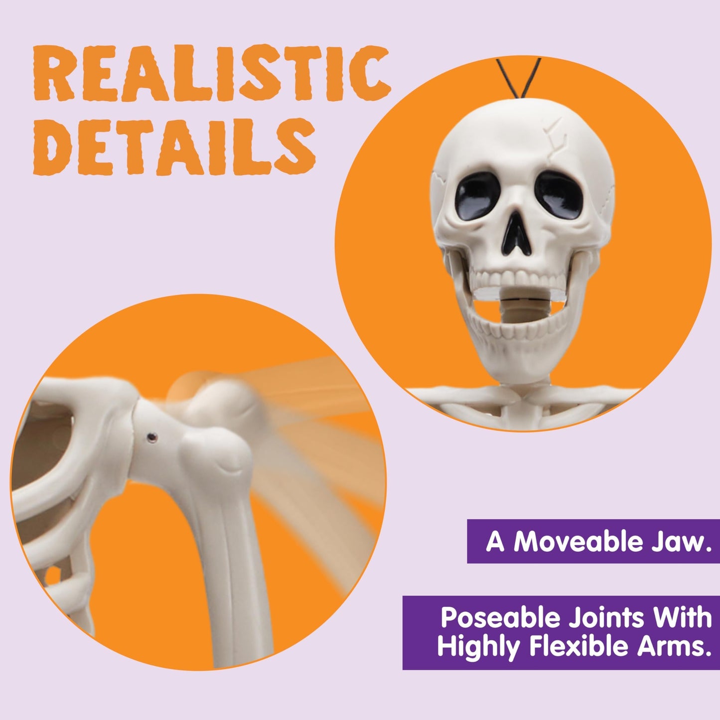 JOYIN 5 PCS Posable Halloween Skeleton Decor 16 Inches, Full Body Movable Joints Posable Skeleton, Hanging Skeletons for Halloween Decoration, Home Yard, Graveyard, Haunted House, Spooky Scene