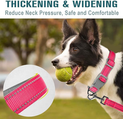 Dog Collar for Medium Small Large Dogs Reflective with Leash,Collar and Leash for Dogs,Soft Neoprene Padded 2 Pack(Pink,M)