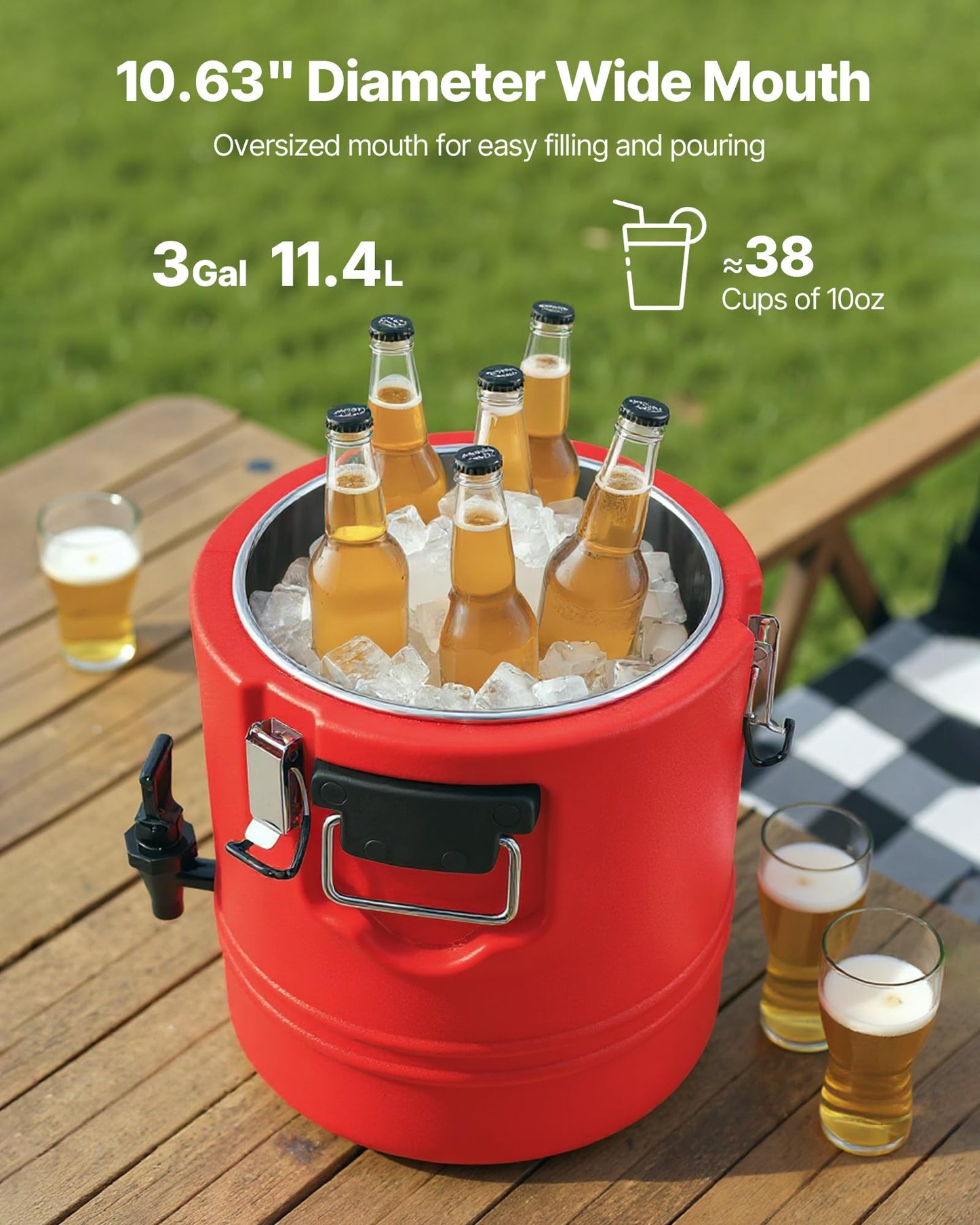 VEVOR Insulated Beverage Dispenser, 3 Gal/11.4L Thermal Hot and Cold Drink Server Dispenser with Spigot, Food-Grade Cooler Jug with 304 Stainless Steel Interior, for Tea Coffee Restaurant Outdoor