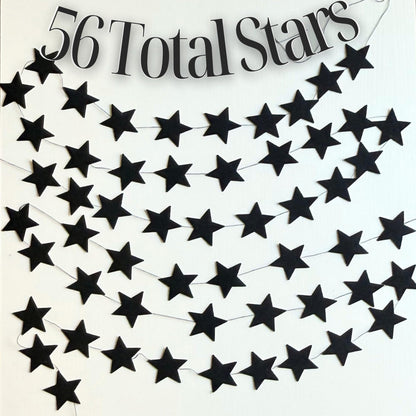 Black Felt Star Garland – 2 Banners (12 Feet Total!) Prestrung New Years Star Banner for New Years Eve Party, Goth Christmas, or Halloween Decor. No DIY! Black Party Decorations