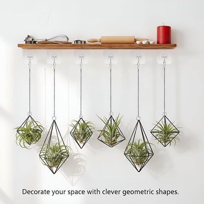 Yuanan 6 PCS Air Plant Hanger, Air Plant Holder Geometric Metal Airplant Holder Hanging Tillandsia with Chains, Home Decor, Balcony Planting and DIY Art for Small Indoor Plants-2 Size