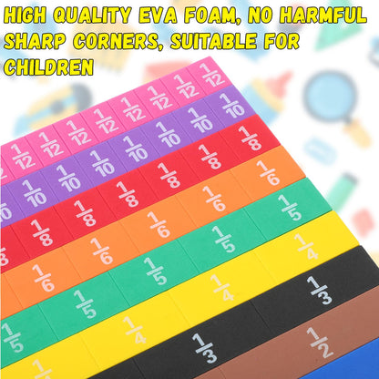 Sayglossy 16 Sets Fraction Tiles Set for Math Classroom Fractions Manipulatives Math Learning Manipulatives for Home School Supplies