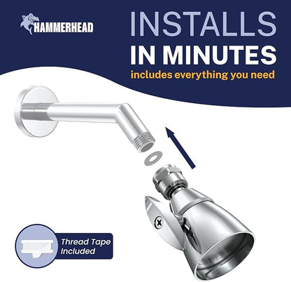 HammerHead Showers® Solid Metal 2 Inch High Pressure Shower Heads - CHROME – 2.5 GPM Shower Heads High Pressure - High Flow Shower Head with ADJUSTABLE SPRAY PATTERN - Fixed Shower Head