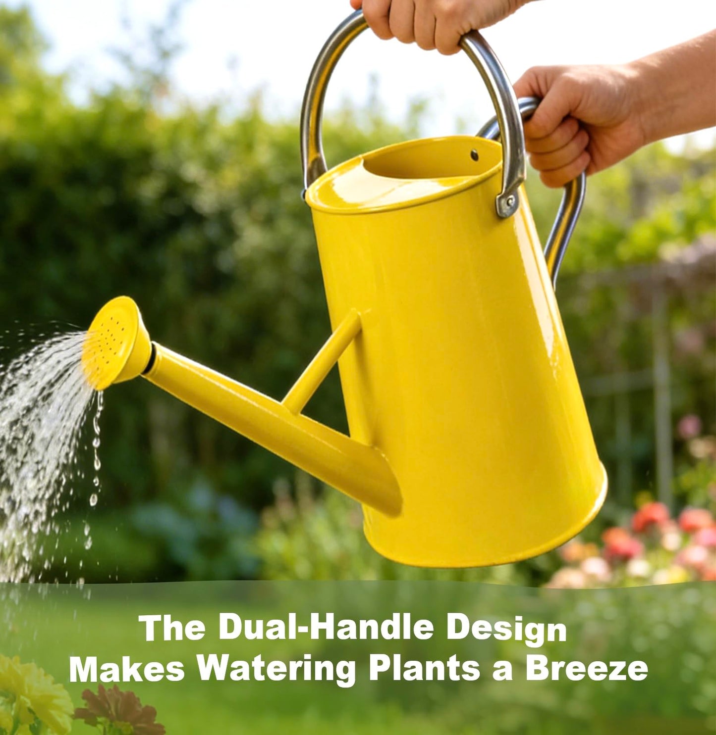 Watering Can for Outdoor&Indoor Plants，1.5 Gallon（5.7L） Metal Watering Can with with Removable Spout，Large Galvanized Steel Garden Flower Water Can Watering Pot with 2 Stainless Steel Handles，Yellow