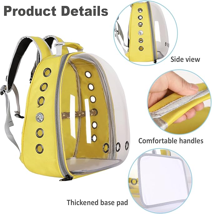 Bird Carrier Backpack with Wood Perch, Transparent Bird Travel Cage, Portable Pet Carrier Backpack, Breathable Hangbag for Vet Transport Camping Hiking (Light Blue)