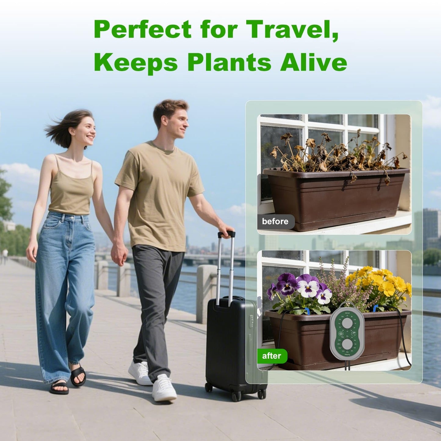 Automatic Plant Waterer Indoor Self Watering System for Pot Plant,Battery Powered Outdoor IPX5 Waterproof Auto Drip Irrigation Kit Beginner-Friendly Water 15 Plants