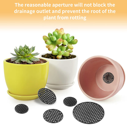Bivethoi 150pcs Plant Pot Hole Cover - Bonsai Drainage Mesh Screens (3 Sizes, Black)