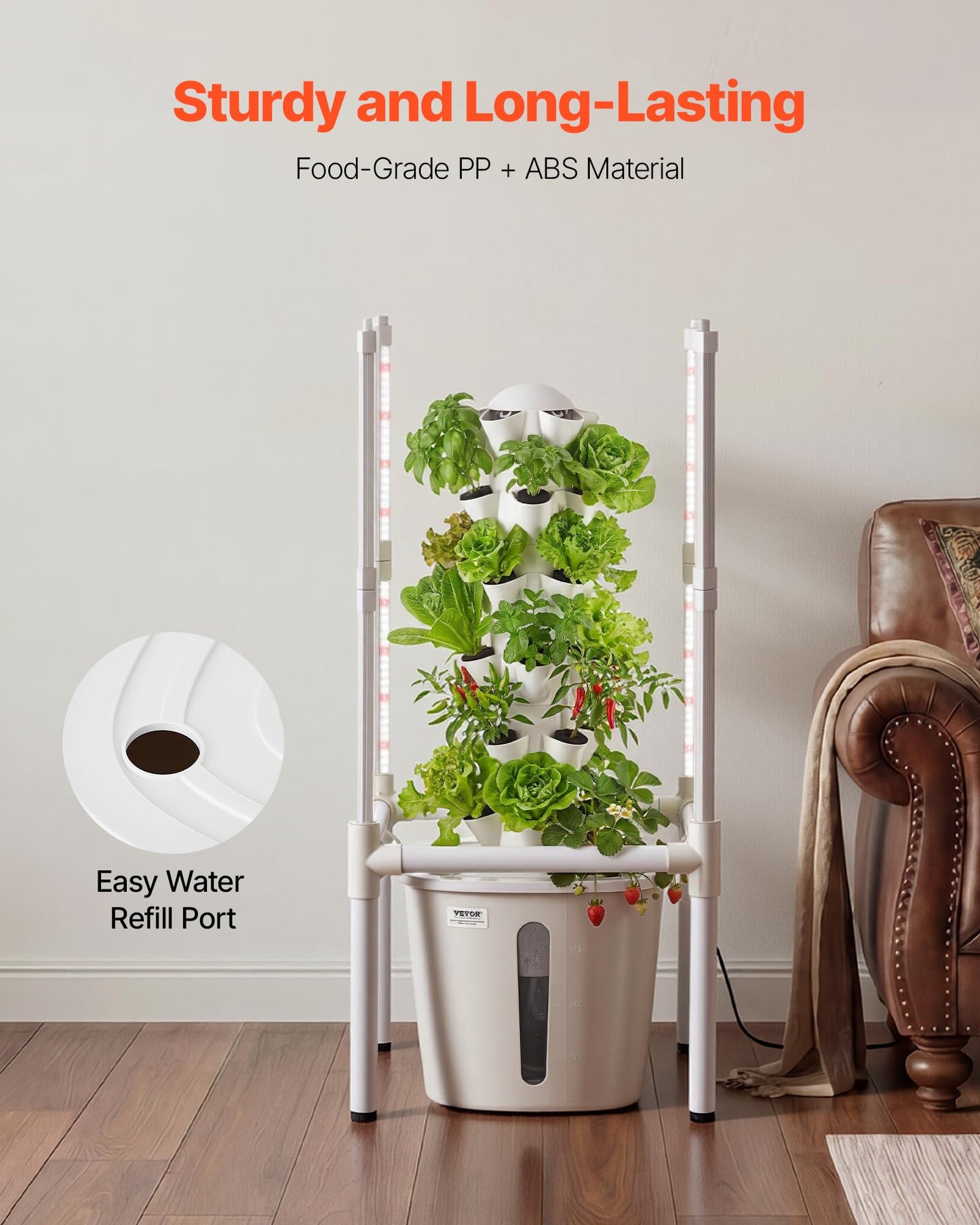 VEVOR Hydroponic Tower, 30 Pods 6 Tiers Hydroponics Growing System Kit with LED Grow Light & App Control, Vertical Home Garden with 20L Water Tank & Pump, Planter for Indoor Herbs, Fruits, Vegetables
