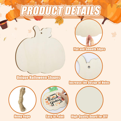 kuchisity Large Size 7" Wooden Pumpkin Cutouts 30 PCS, Unfinished Fall Wooden Ornaments DIY Blank Pumpkin Slices Crafts for Thanksgiving Halloween Party Home Decoration