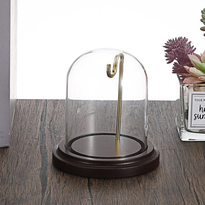 JUXYES 2 Pack Clear Watch Glass Display Dome Cloche With Hook, Dome Cloche with Hook with Wooden Base, Glass Dome Cloche Bell Terrarium Jar Cloche Bell Jar Display for Watch Ornaments