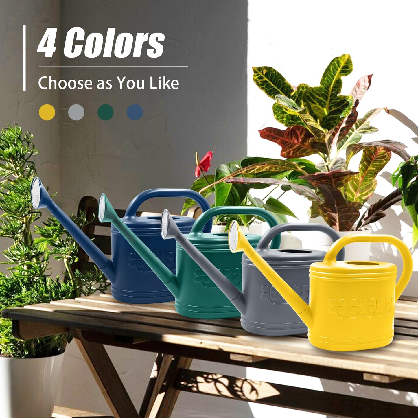 Watering Can for Indoor & Outdoor Plants, Plant Watering Can with Stainless Steel Shower Head, 1 Gallon Plastic Watering Can for Garden, Flowers, Vegetable, Greenhouse