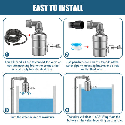 MorningRo 4 Pack Water Float Valve 1/2" to 3/4'' Auto Shut off Water Tank Float Valve 304 Stainless Steel Fully Automatic Level Control for Pool, Livestock Troughs (Regular Style)
