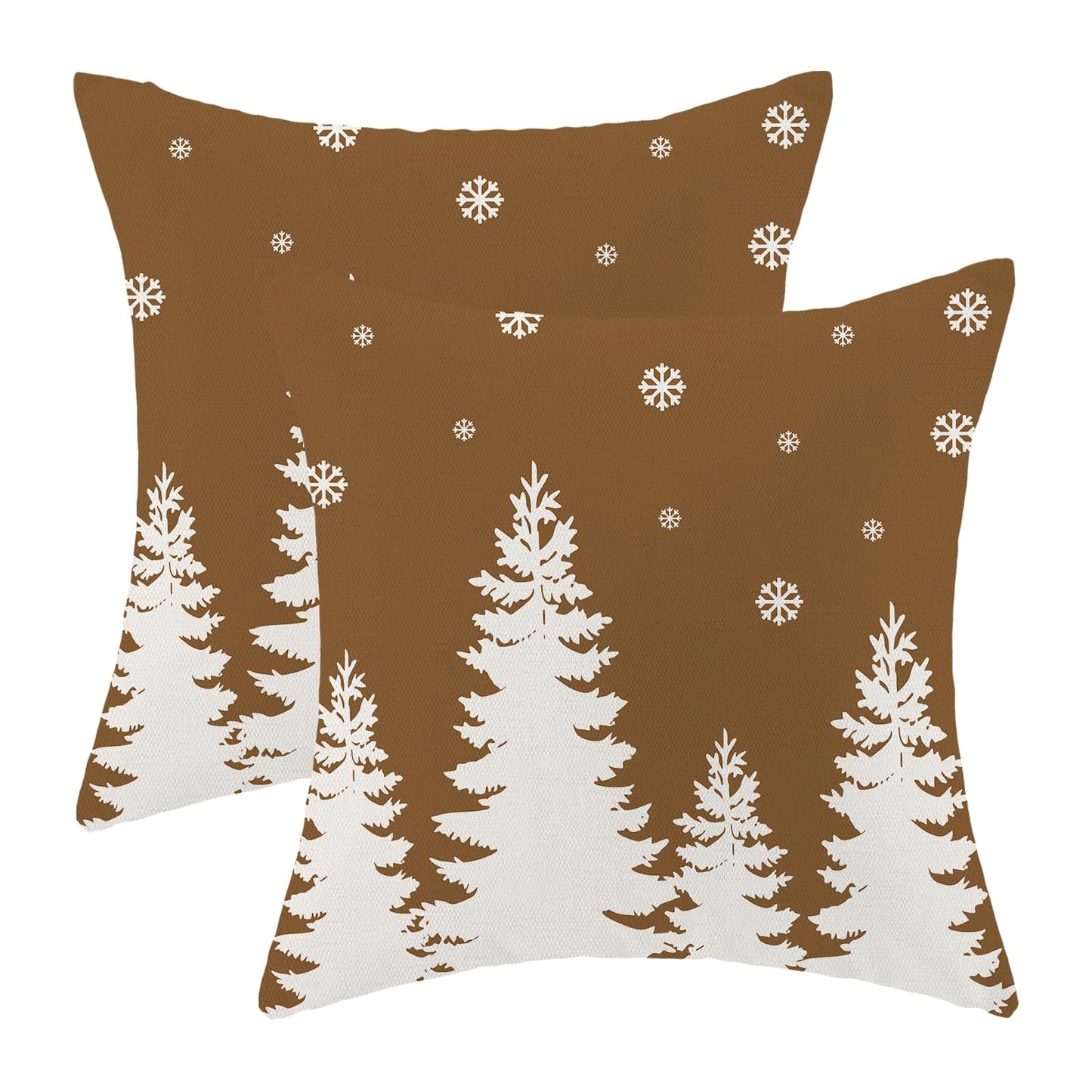 CXMEIFLY Christmas Pillow Covers 18x18 Inch Set of 2 Brown Cream Christmas Tree Snowflakes Decor Throw Pillows Winter Xmas Holiday Outdoor Cushion Cases for Couch Bed Decorations