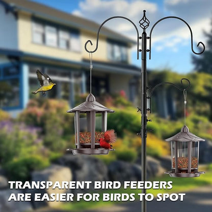 Birdream 2 Pack Bird Feeders for Outdoor Hanging, Assembly Required, 1-Min Easy Setup, Charming Castle Design, Attracting Cardinals Chickadees Goldfinches & Sparrows - Brown
