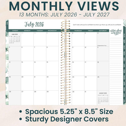 bloom daily planners 2026-2027 Planner - Academic Year (July 2026 - July 2027) Monthly & Weekly Soft Cover Planner for Women - 13 Month Inspirational Agenda Book with Stickers - 5.5" x 8.25" - Boho Greenery