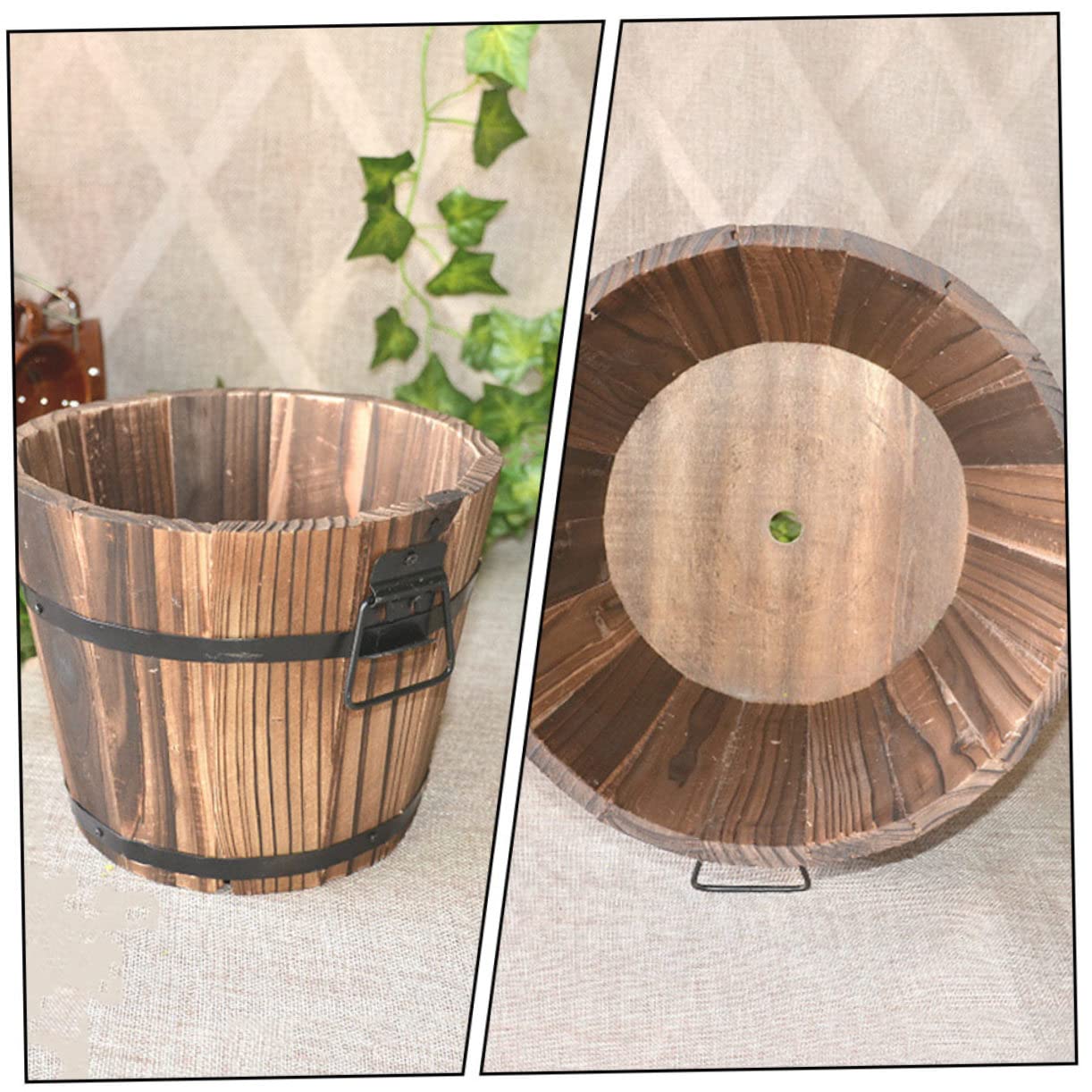 Yardenfun 3Pcs Wooden Barrel Pot Rustic Succulent Planters for Decor Wooden Bucket Planters for Indoor and Outdoor Use