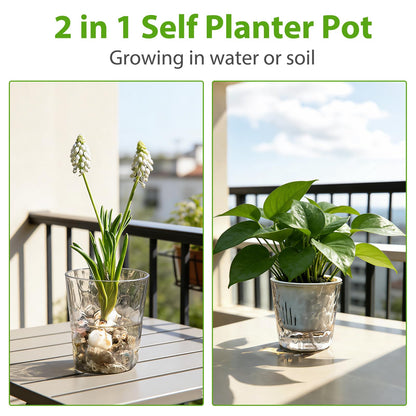 OFFKITSLY 4 Pack Self Watering Plant Pot, 6/4 Inch Plastic Self Watering Pots for Indoor Plants African Violet Pots Easy Plant Self Watering Pot with Wick Rope for Plants Flowers