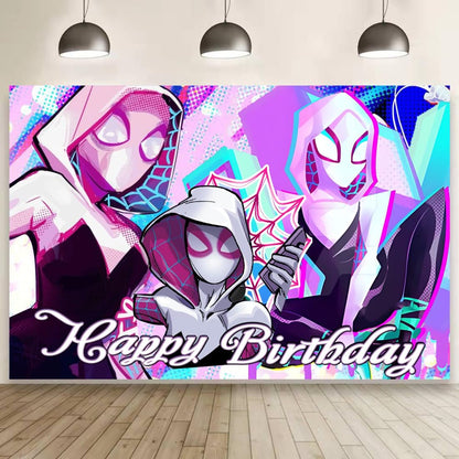 Wall Decor Backdrop for Ghost Spider Themed Birthday Decorations, Ghost Spider Themed Banner for Kids Birthday Party Supplies (5x3ft)