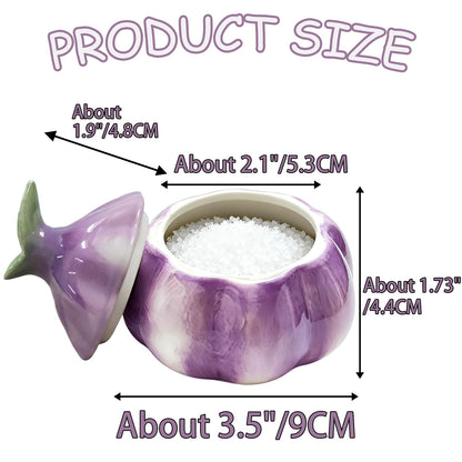 HELAIMAY Garlic Shaped Ceramic Salt Cellar with Lid, Spices Storage Container, Coffee, Sugar, Spices and Candies, Salt Containers for Countertop, 1 Piece
