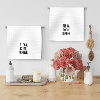 OINDADE Funny Alexa Kitchen Towels Set of 2, Funny Housewarming Gifts Hand Towels, Alexa Do The Dishes Funny Tea Towel Dish Towels for Kitchen Decorative, Funny Hostess Gifts Kitchen Decor, 16x24In