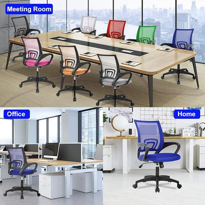 BestOffice | Ergonomic Office Chair | Mid-Back Swivel Desk Chair | Breathable Backrest & Lumbar Support | Adjustable Height | Sponge Seat | Rolling Wheels | Blue | for Adults & Women | Pack of 2