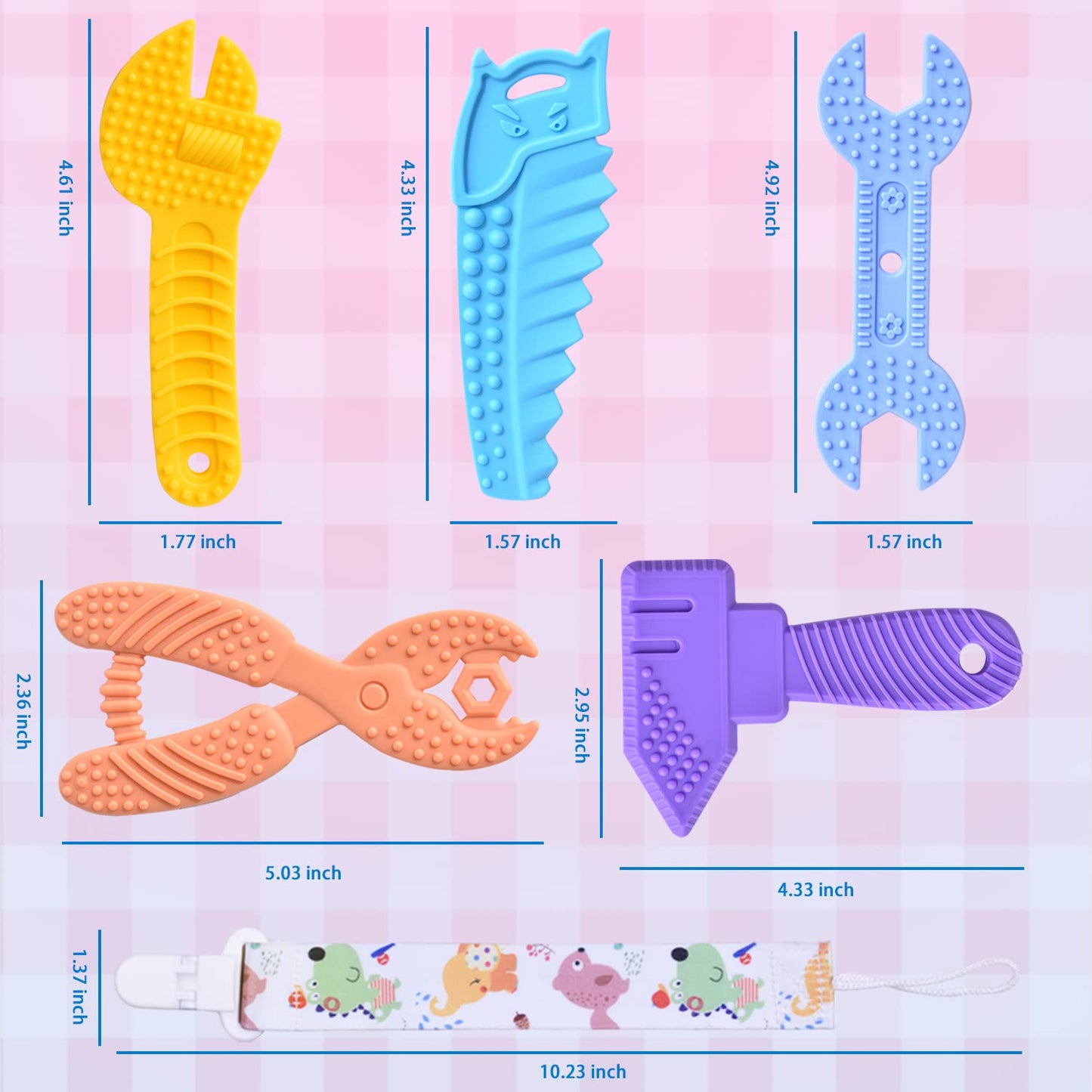Mgtfbg Baby Teething Toys for 0-6 / 6-12 Months - Molar Teether Chew Toys Set BPA Free Silicone, Soft Textures - Hammer Wrench Scissors Shape Gift 5-Pack