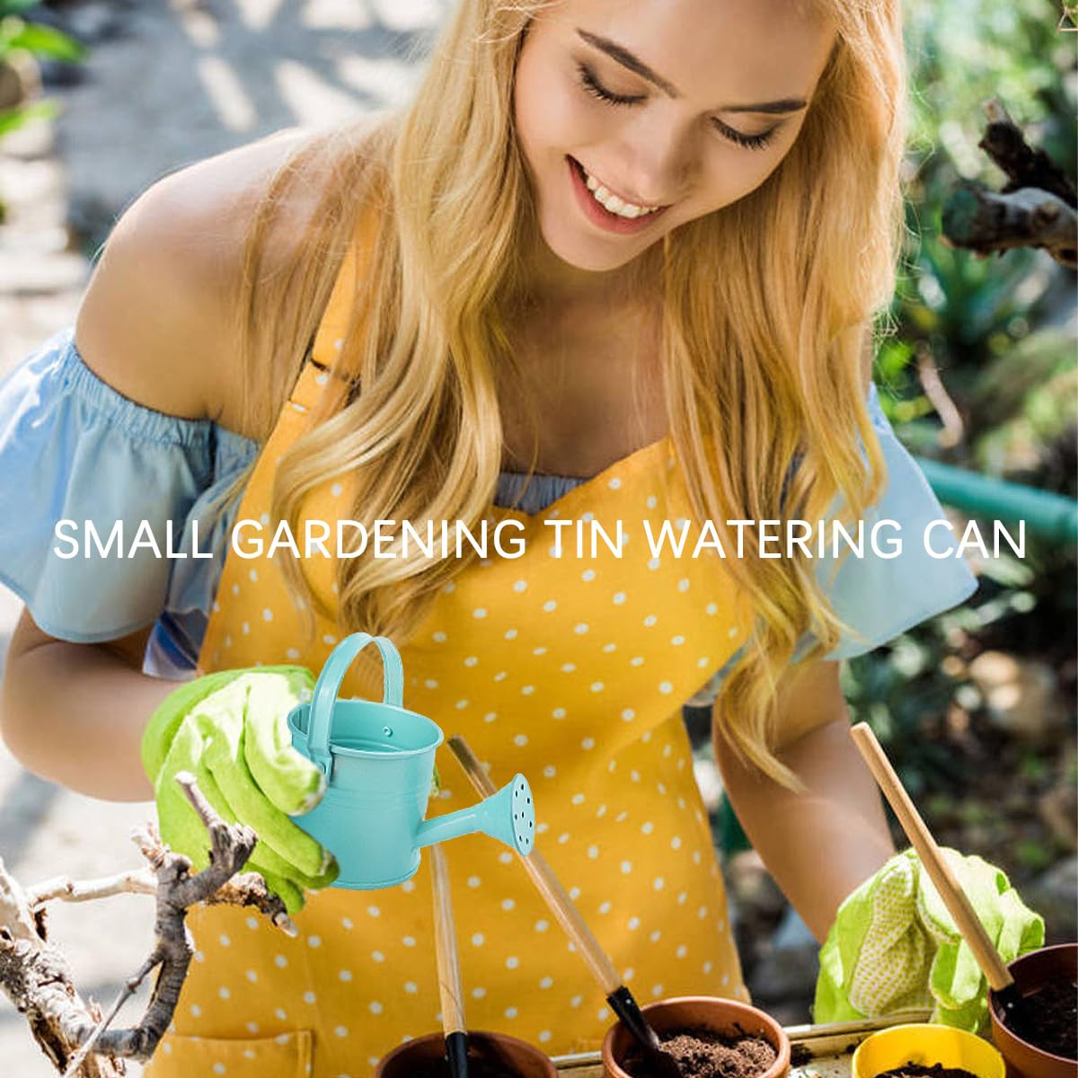 2Pcs Mini Watering Can Sprinkler Bucket for Kids Metal Gardening Water Pot for Outdoor and Indoor House Plants, Blue/Red/Cute Watering Can
