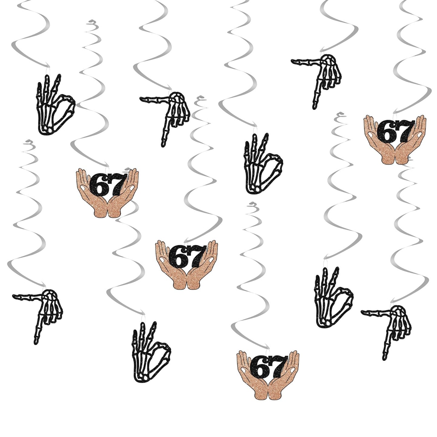 24pcs 6 7 Skeleton Hands Hanging Swirl Decorations, Funny Six Seven Ceiling Whirl Streamer Hanging Banner, 6 7 with Hands Hanging Swirls for Birthday/Anniversary Party Decoration