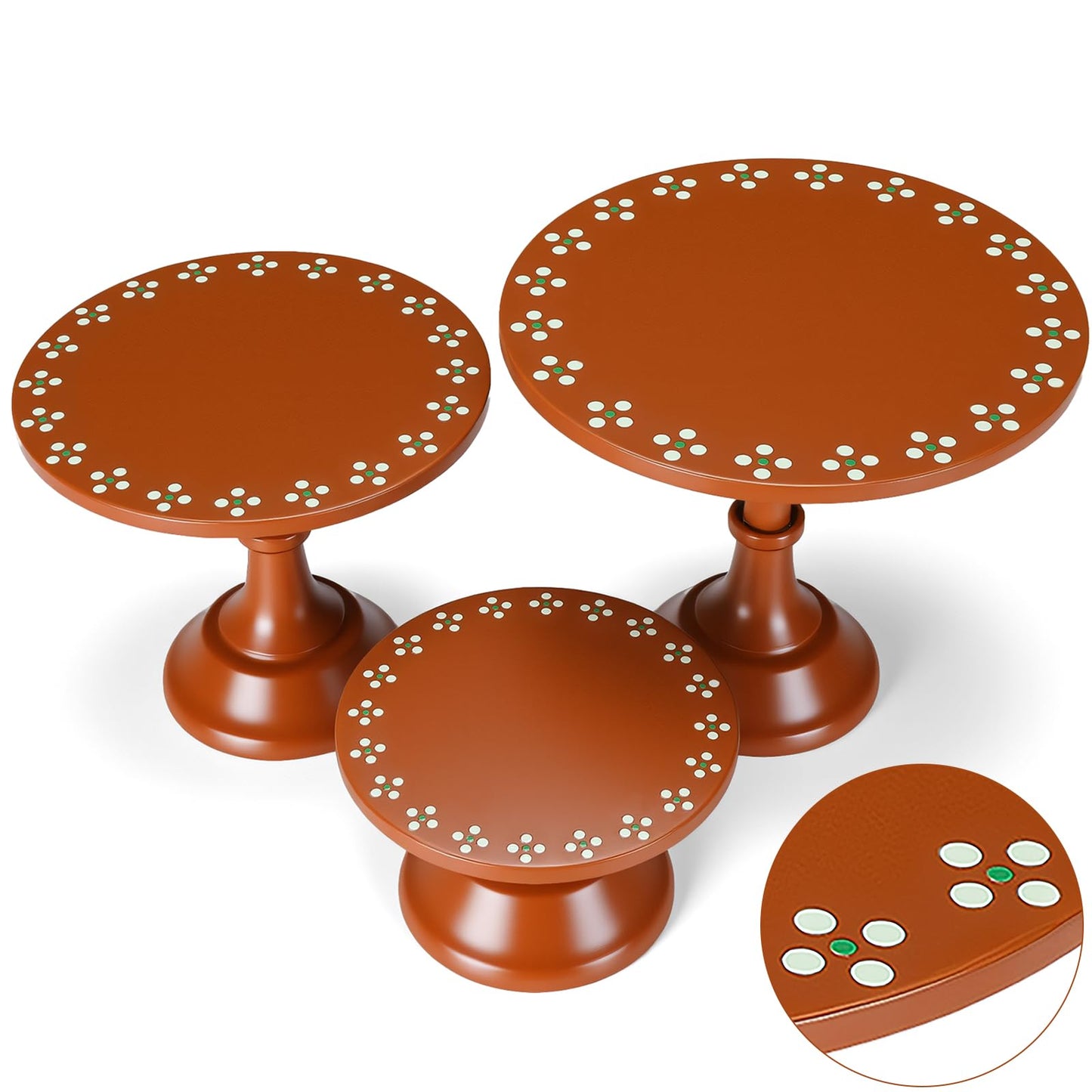 Amyhill 3 Set Mexican De Barro Cielito Lindo Cake Stand Party Decoration 8" 10" 12" Metal Orange Round Dessert Pie Display Holder for Wedding Celebration Birthday Baby Shower Cinco De Mayo(Flower)