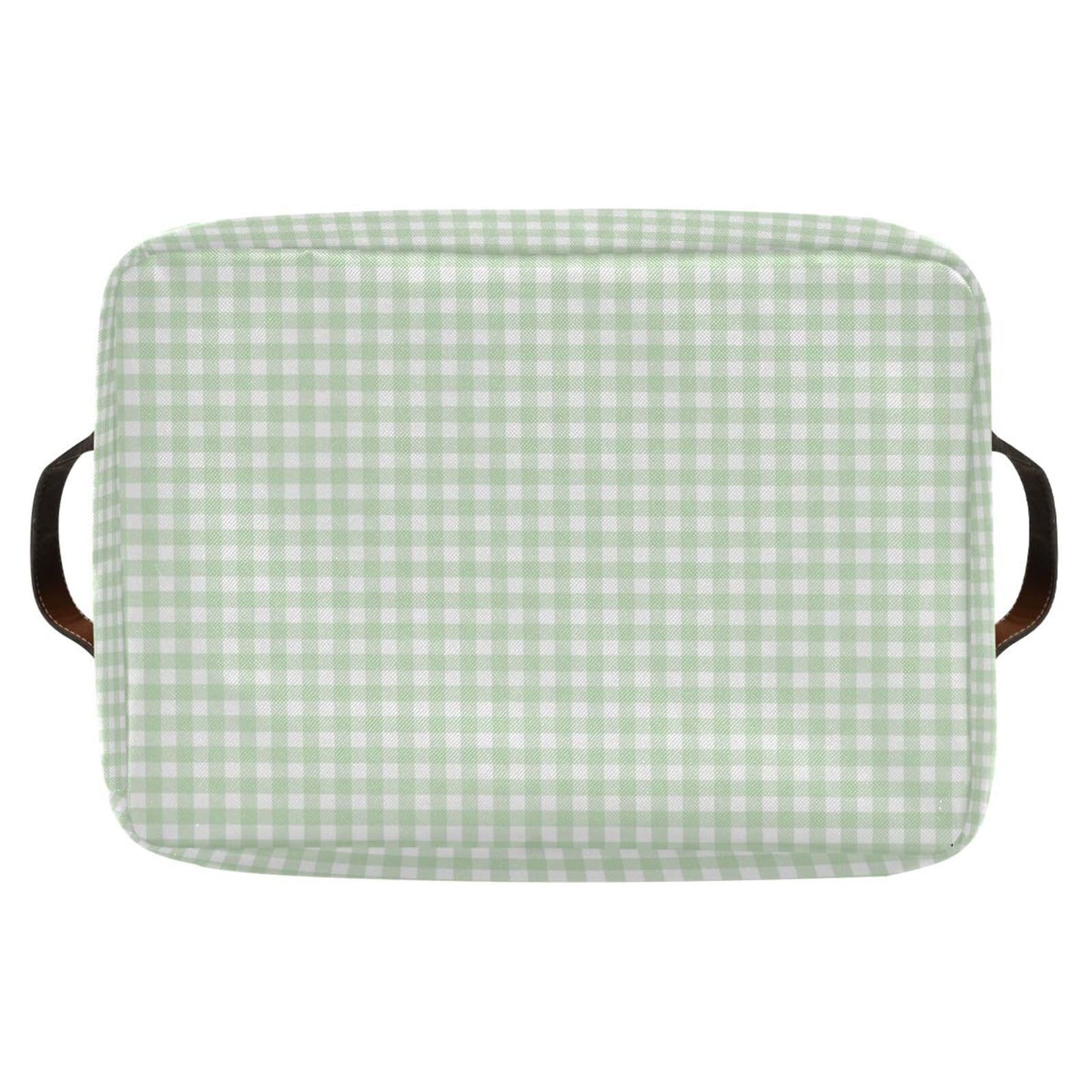 JUZIHAI Green Gingham Checkered Storage Basket, Collapsible Canvas Storage Organizer Bins with Handles for Toys Clothes Closet Shelves Nursery Office, 14.2x10.2x8.3 in