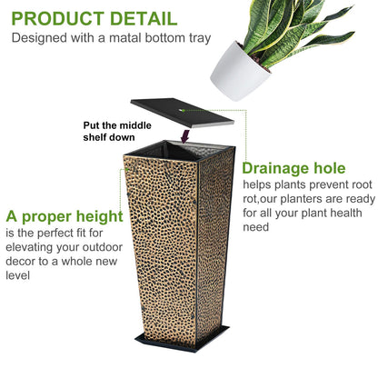 BAYN 2-Pack 24" Tall Metal Planter – Hand-Hammered Textured Large Copper Flower Pots Box with Saucer for Outdoor&Indoor, Garden, Porch, Patio, Yard with Pre-Drilled Drainage Holes