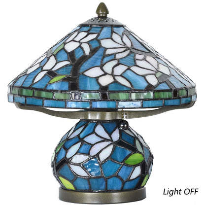 Bieye L10905 Tiffany Style Stained Glass Mushroom-Shaped Double Lit Table Lamp for Home Decor (10-inch, White Magnolia)