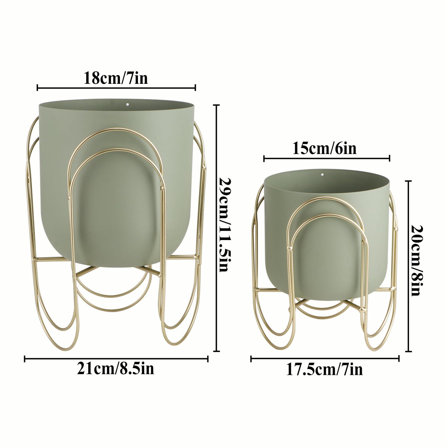 JHY DESIGN Set of 2 Planters with Stand Indoor Outdoor Metal Plant Stand 11.5/8" H Modern Planters Flower Pots for Living Room Corner Kitchen Office Garden Balcony Patio Decor(Green)