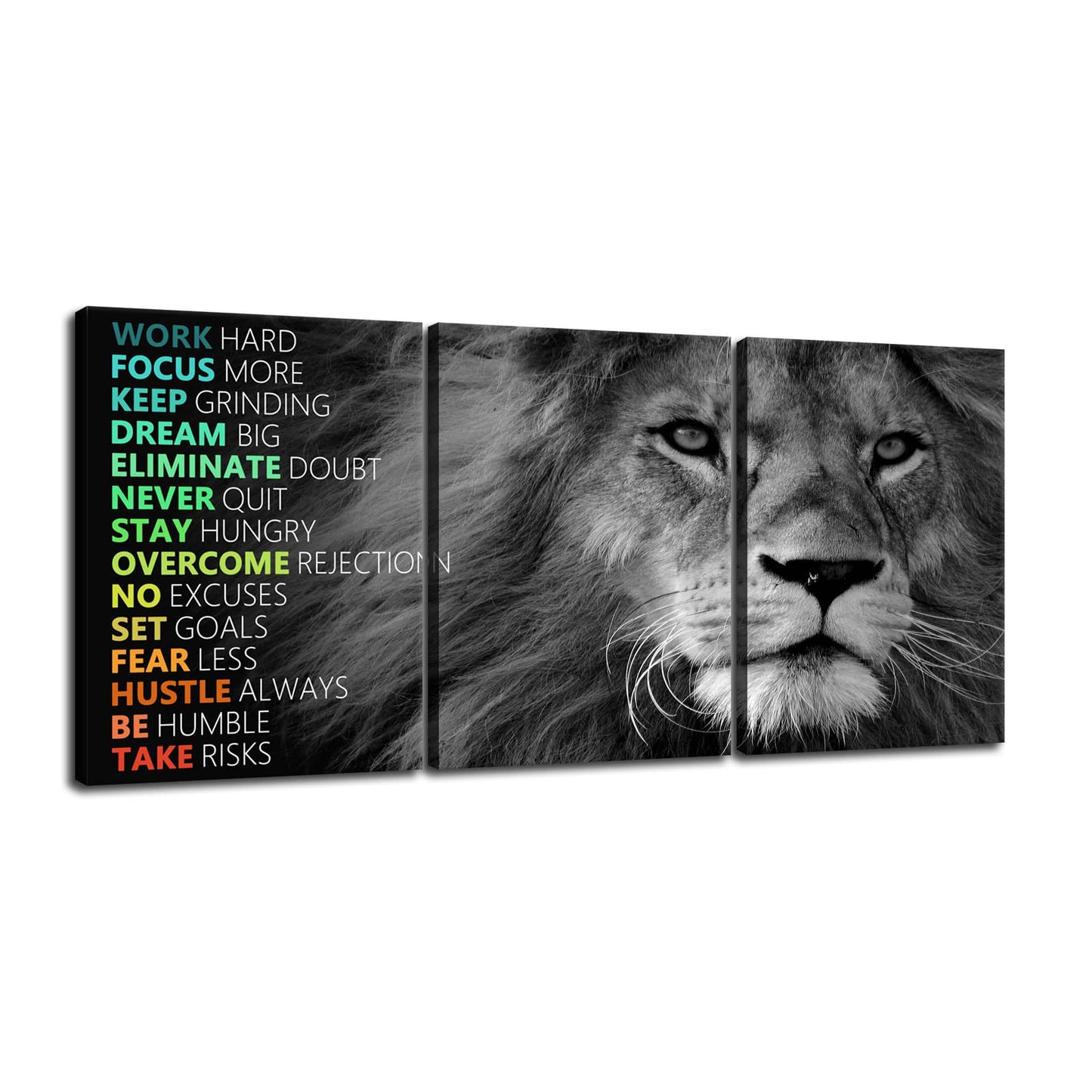 Inspirational Lion Wall Art 3 Pieces Poster Motivational Canvas Positive Wall Art Quotes Success Canvas Artwork Picture Print Framed for Home Office Living Room Gym Wall Decor [36''Wx 16''H]