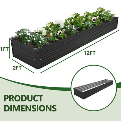 ZUNUDA 12×2×1FT(2PCS) Galvanized Raised Garden Bed Kit Metal Planter Boxes,Large Outdoor Planters Garden for Planting Vegetables,Flowers,Herbs -Black