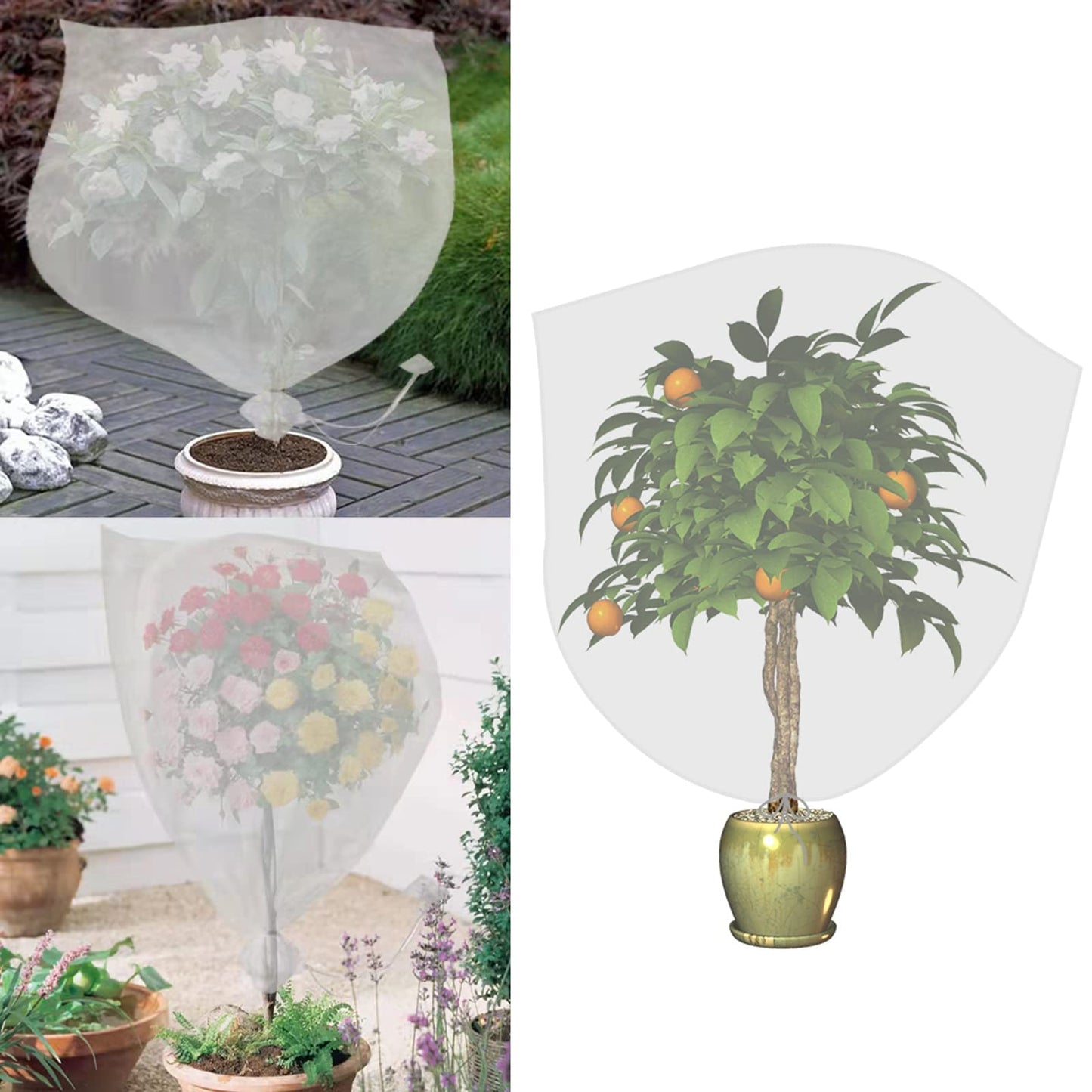 Agfabric 2 Pack Fruit Tree Netting Protection Bag with Drawstring,7.2x6.5 FT Garden Netting Insect Pest Barrier,Bird Netting Plant Covers for Vegetables Fruits Flower,White