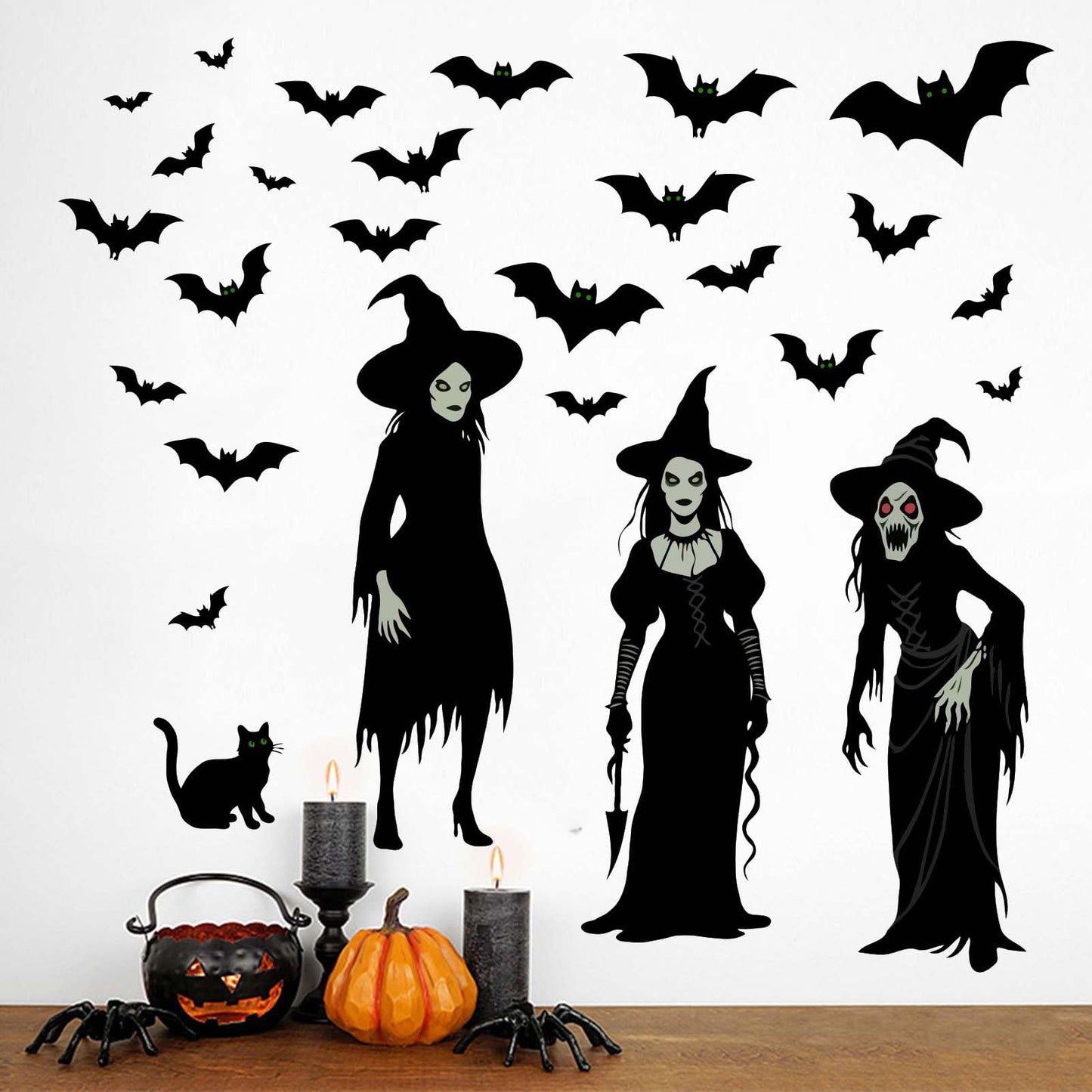 Halloween Witch Wall Stickers for Adult: Peel and Stick Gothic Scary Bat Wall Decals for Living Room Bedroom - Halloween Wall Decor Lovers