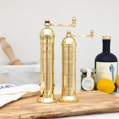 Alexander Home Original Greek Salt Mill, 8-Inch Brass– European Manual Salt Grinder Refillable, with Polishing Cloth