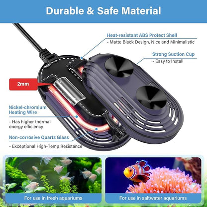 hygger Small Aquarium Heater, 15W Submersible Betta Fish Tank Heater with Adjustable Temperature External Controller, Turtle Heater with LED Display for up to 2.5 Gallon Tanks