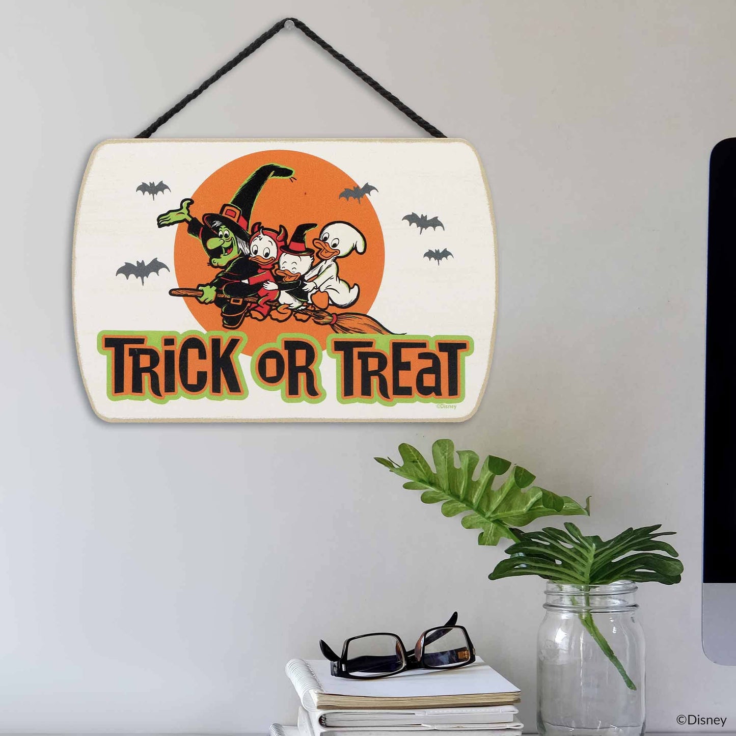 Disney Trick or Treat Halloween Hanging Wood Wall Decor - Spooky Halloween Sign Featuring Huey, Dewey and Louie