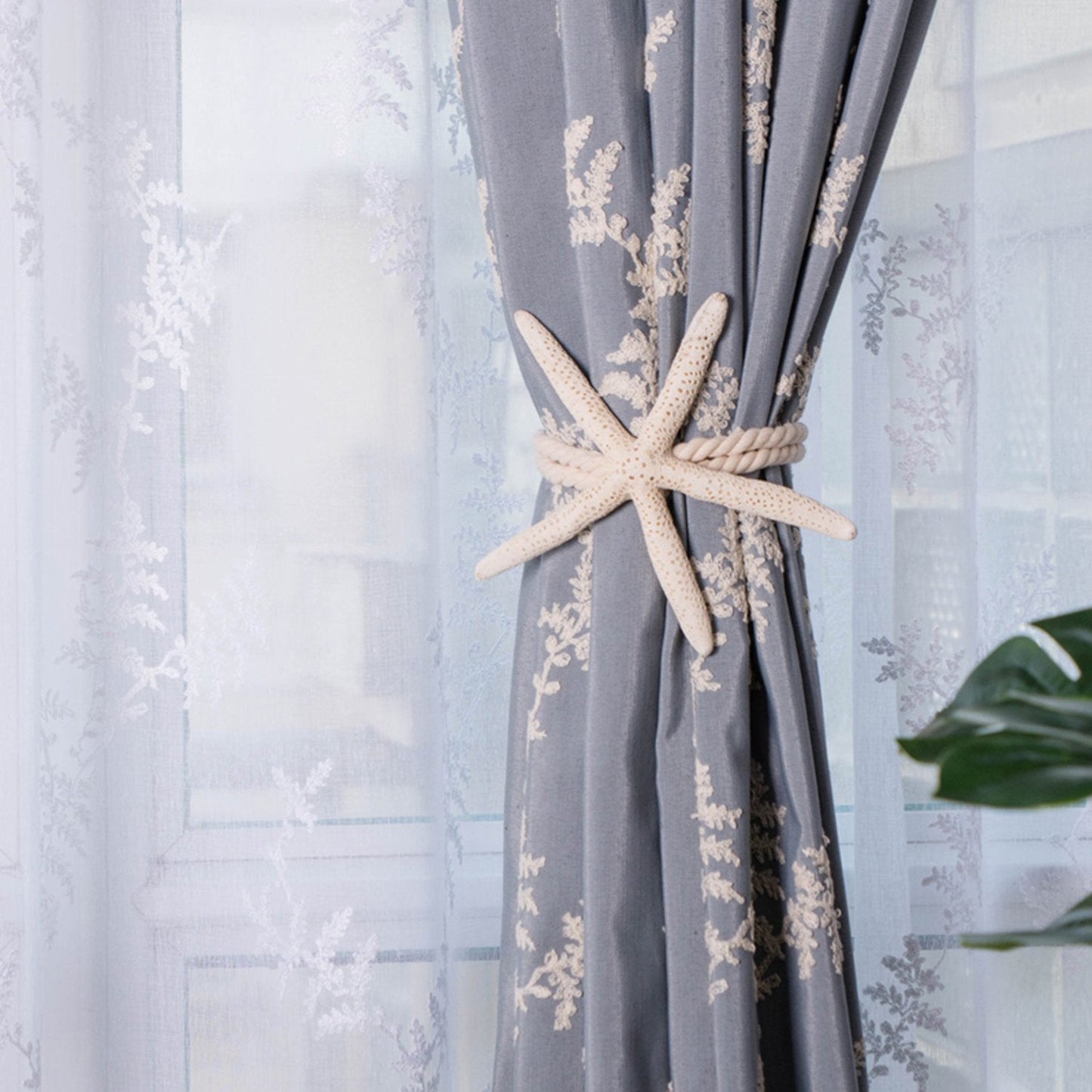 ZILucky 2 Pieces Natural Starfish Curtain Tiebacks Rope Drape Tie Band Drapery Holdbacks Room Décor